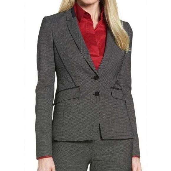BOSS HUGO BOSS Jelisana Jacket Blazer Two Button Wool Black White Dot 12 L - Picture 1 of 9